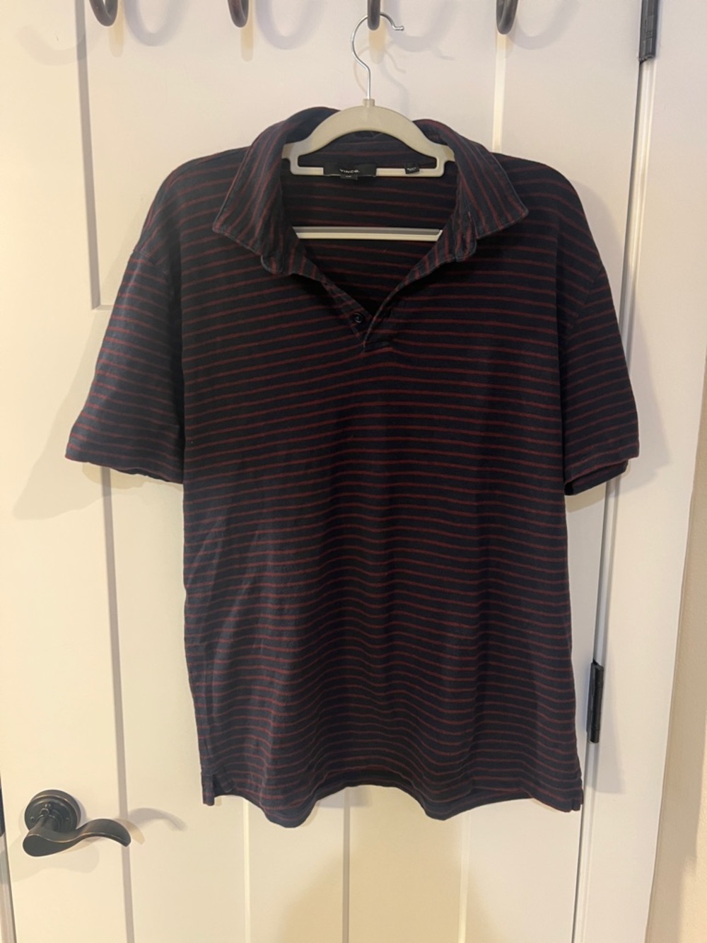 Vince Striped Polo Shirt Men’s Large Navy Red Minimal Luxury Basic